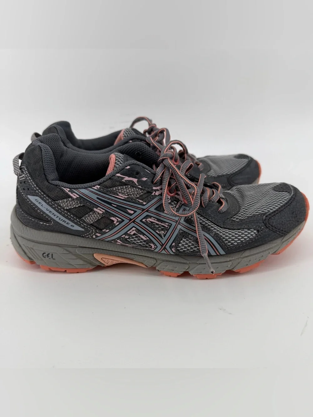 ASICS Women Size 8.5 Gel Venture 6 Gray Pink Trail Running Athletic Sneakers